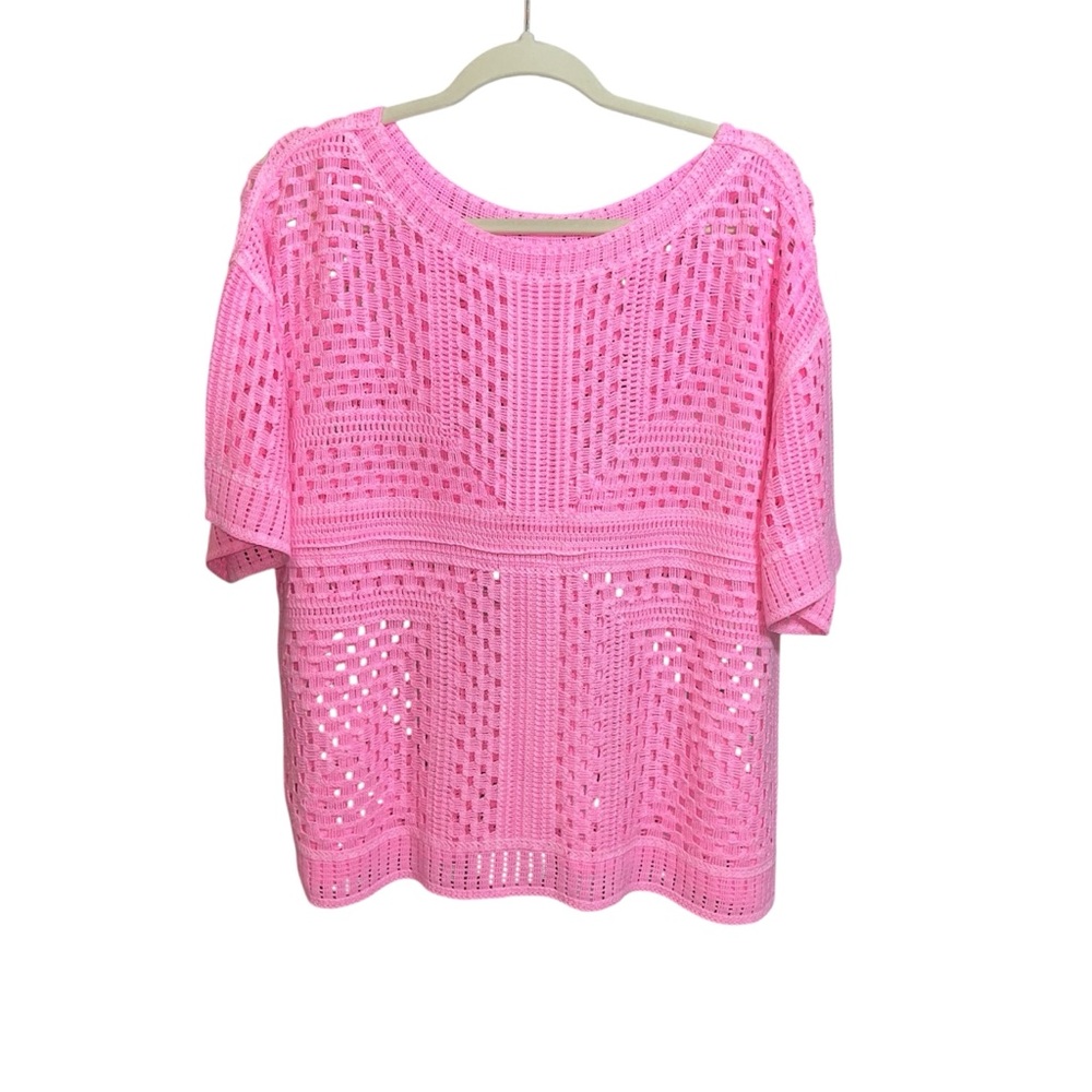 NEXT Pink Crochet Crop Top Size L EU 44-46 | 100% Cotton | Festival Y2K Boho